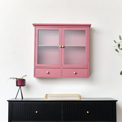 B&Q -  Raspberry Red Reeded Glass Wall Cabinet With Drawers