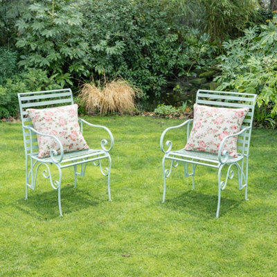 Melody Maison Set Of 2 Ornate Metal Sage Green Garden Chairs55Cm X 92Cm from B&Q
