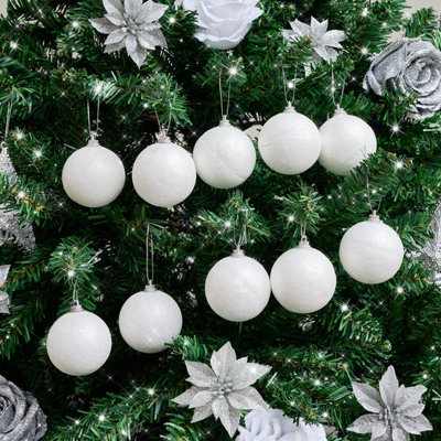 Melody Maison Set Of 10 White Snowball Glitter Baubles from B&Q