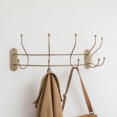 Melody Maison Antique Gold Curved Coat Hanger Rail With 5 Storage Hooks60Cm from B&Q