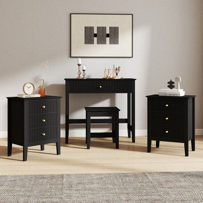 Melody Maison Dressing TableStool & Pair Of 3 Drawer Bedside TablesHales Black Range from B&Q