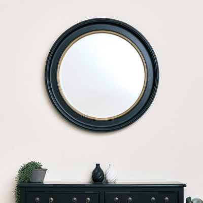 Melody Maison Large Round Black & Gold Wall Mirror80Cm X 80Cm