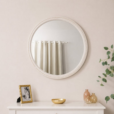 B&Q -  Round Distressed White Washed Wooden Bobbin Detailed Wall Mirror80Cm X 80Cm