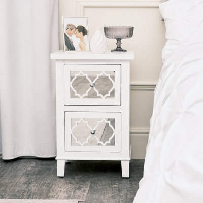 Melody Maison White Mirrored Lattice Bedside TableSabrina White Range from B&Q