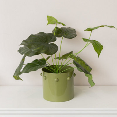 B&Q -  Medium Sage Green Bobbled Planter Pot18.5Cm X 22Cm