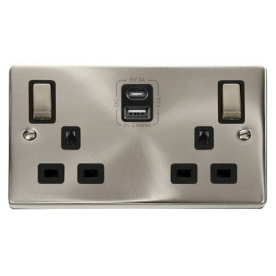 Click Scolmore Click Vpsc586Bk Deco 13A 2 Gang Usb Double Socket from B&Q