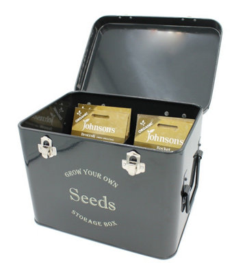 B&Q -  Black Seed Tin Packet Storage With Dividers & Seed Envelopes - Image 3