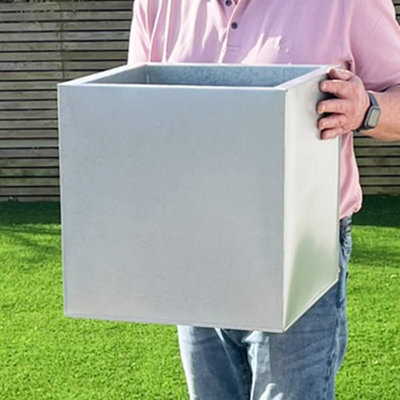 Gardening Naturally 40Cm Aluzinc Cube Patio Planter Silver from B&Q