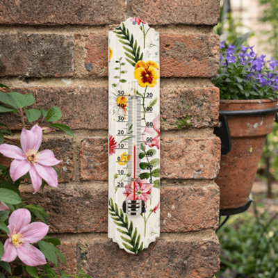Garden Floral Metal Wall Thermometer Outdoor Temperature Gauge Steel Greenhouse - Image 3
