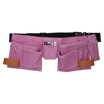AB Tools Pink Leather Tool Belt Builders Storage Pouch Tool Bag Holder 11 Pockets Loops from B&Q
