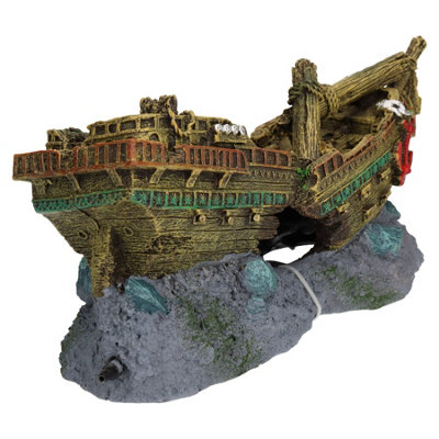 AB Tools Aquatic Aquarium Shipwreck Bubbler Fish Tank Ornament 26X12X13Cm from B&Q