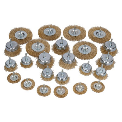 AB Tools Steel Brass Coated Wire Wheel Rotary Cup Flat Brush Set Rust Removal Remover from B&Q