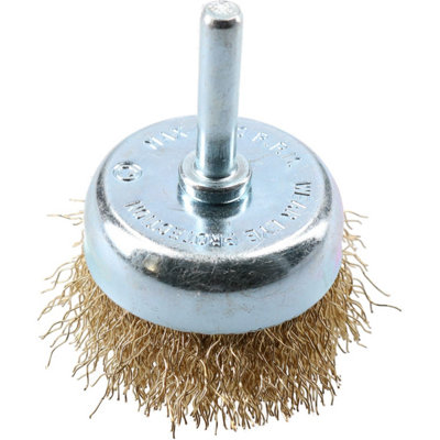 B&Q -  50mm Steel Wire Cup Brush For Drills Brass Coated Rust Paint Remover Removal
