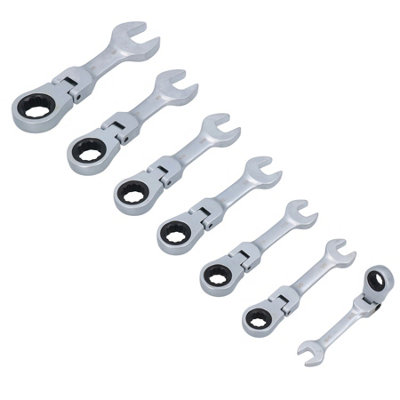 B&Q -  Imperial Sae Af Stubby Flexi Headed Ratchet Spanners Spanner 5/16"3/4" 7Pc
