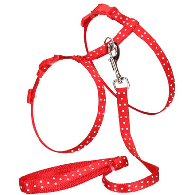 AB Tools Red Small Animal Poka Dot Harness & Lead (Neck14-20/chest18-28Cm) from B&Q