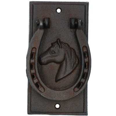Ab Tools Brown Horse Mare Shoe Head Door Knocker Bell Ringer Cast Iron Garden Shed Stable 15Cm