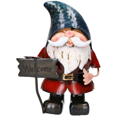 B&Q -  Hand Painted Metal Garden Home Gnome With Welcome Sign Ornament