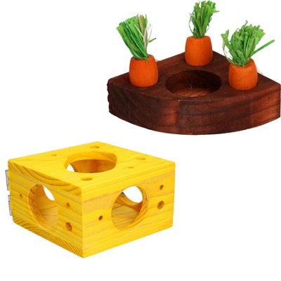 AB Tools Small Animals Hamster Activity Carrot Toy 'n' Treat Holder & Cheese Block from B&Q