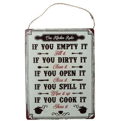 B&Q -  Hanging Retro 'our Kichen Rules''metal Sign Home Prepunched Hole 25X33Cm