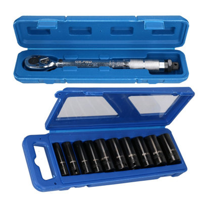 Ab Tools 3/8" Drive Torque Wrench 19 - 110Nm With 8 Deep Impact Sockets 10 - 24Mm Size 3