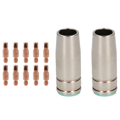 AB Tools 2 Shroud & 10 X 1.0mm Contact Tips Mig Welding Binzel Style Euro Torch Mb25 from B&Q