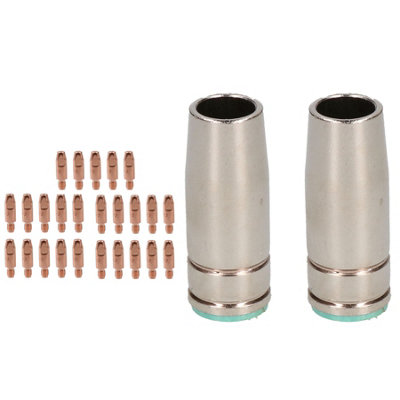 AB Tools 2 Shroud & 25 X 0.6mm Round Contact Tips Mig Welding Binzel Style Euro Mb25 from B&Q