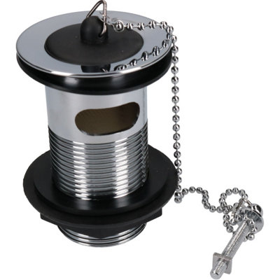 Ab Tools Black 1/4" (32Mm) Chrome Plated Slotted Basin Waste Rubber Plug & Chain Sink Bath Size 1