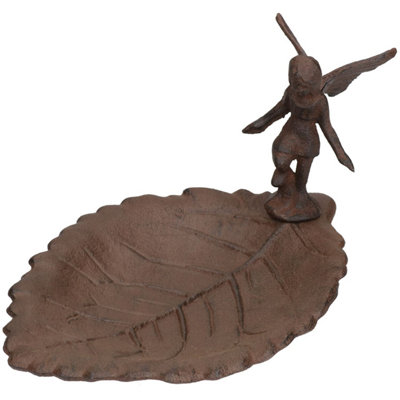 AB Tools Fairy / Pixie Bird Bath Cast Iron Feeder Standing Ornament Garden Feature Statue from B&Q