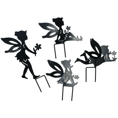 AB Tools Set Of 4 Small Black Fairy Silhouettes With Stake Garden Deco Ornament from B&Q