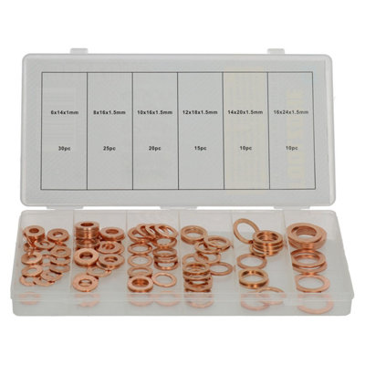 AB Tools 110Pc Copper Washer Assortment M616 Hydraulic Fitting Seal Sump Ring Plug from B&Q