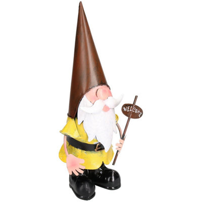 AB Tools Gnome With Welcome Sign Garden Sculpture Ornament Statue Metal Decoration from B&Q