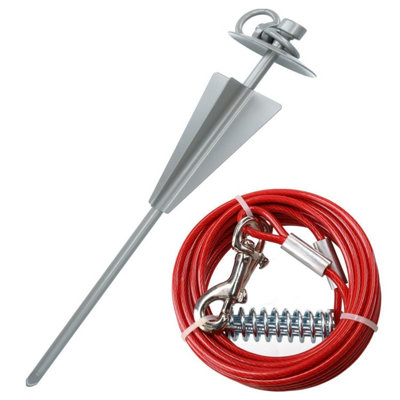 AB Tools Extra Strong Dog Stake Out Spike & 30Ft Weather Resistant Tie-Out Cable from B&Q