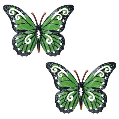 AB Tools 2Pk Small Green Metal  Butterfly Garden/home Wall Art Ornament 11X8.5Cm from B&Q
