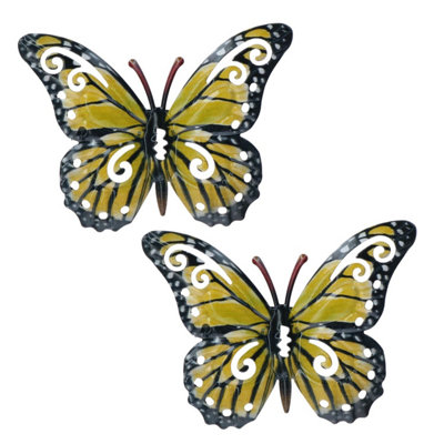 AB Tools Small Yellow Metal  Butterfly Garden/home Wall Art Ornament 11X8.5Cm 2Pk from B&Q