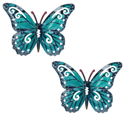 AB Tools Small Blue Metal Butterfly Garden/home Wall Art Ornament 11X8.5Cm 2Pk from B&Q