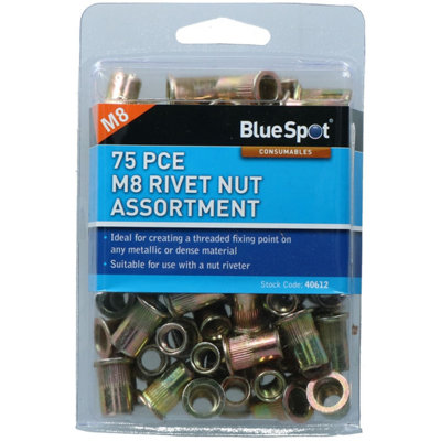 AB Tools 8mm Steel Nut Serts Inserts Rivet Nut Threaded Inserts Blindnut Rivnut Fastener from B&Q