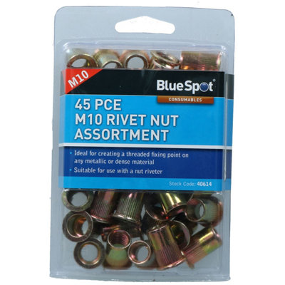 AB Tools 10mm Steel Nut Serts Inserts Rivet Nut Threaded Inserts Blindnut Rivnut Fastener from B&Q