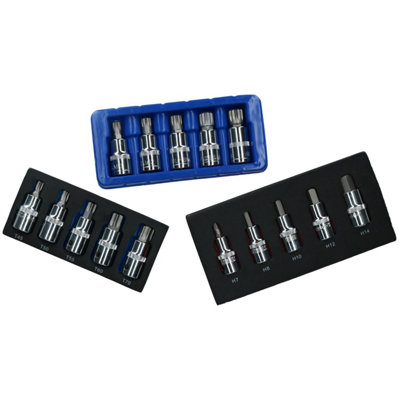 AB Tools 1/2" Drive Metric Hex Allen Male Torx Spline Triple Square Bit Sockets 15Pc from B&Q