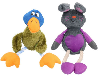 AB Tools Mr Twister Delia Duck And Ruby Rabbit Plush Rope Dog Toy With Squeak 2Pk from B&Q