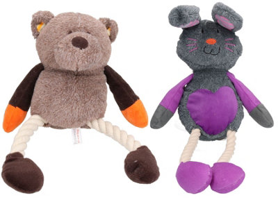 AB Tools Ruby Rabbit & Teddy Twister Soft Plush Teddy Dog Toy With Squeak 40Cm/16" from B&Q