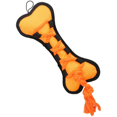 B&Q -  Orange Cross Tug Rope Bone Doy Play Toy With Squeak 30X13X3Cm