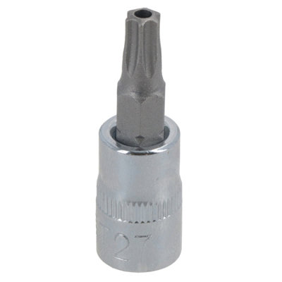 AB Tools T27 1/4" Drive Tamper Proof Torx Star Bit 37mm Tamper Torx Chrome Vanadium Steel from B&Q