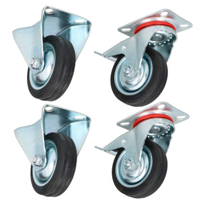 AB Tools 3" 75mm Fixed + Swivel Castors With Brakes Wheels Trolley Furniture 4 Pack from B&Q