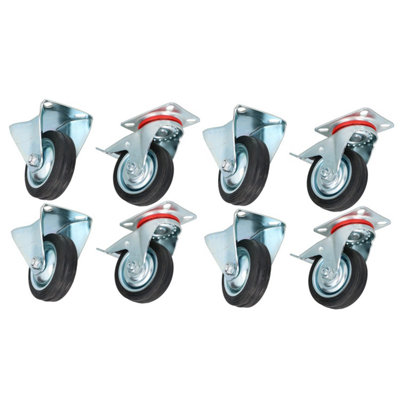 AB Tools 3" 75mm Fixed + Swivel Castors With Brakes Wheels Trolley Furniture 8 Pack from B&Q