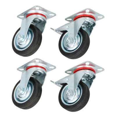 Apollo Slab Tech 3 Inch 75mm Swivel + Swivel Castors With Brakes Wheels Trolley Furniture 4 Pack from B&Q