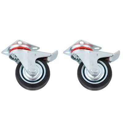AB Tools 3" / 75mm Rubber Swivel Trolley Castor Wheel With Brake For Furniture 2 Pack from B&Q