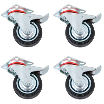 AB Tools 3" / 75mm Rubber Swivel Trolley Castor Wheel With Brake For Furniture 4 Pack from B&Q