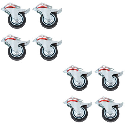 AB Tools 3" / 75mm Rubber Swivel Trolley Castor Wheel With Brake For Furniture 8 Pack from B&Q