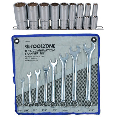 AB Tools Bsw British Whitworth Combination Spanner Wrench + Deep Sockets 17Pc Set from B&Q