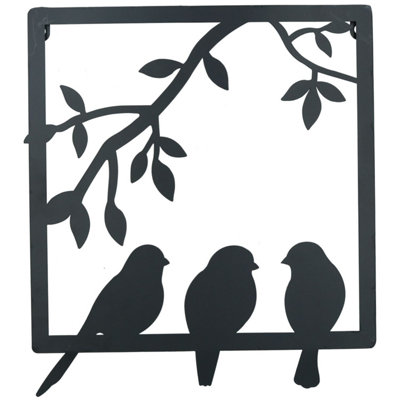 B&Q -  3 Birds On Wire Branch Wall Art Metal Frame Silhouette Garden Home Decoration
